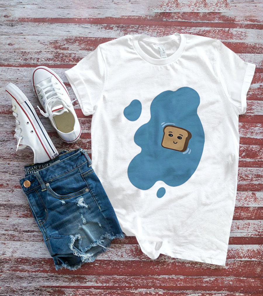 Floating Happy Toast Blue Puddle Cartoon Food Pun T-Shirt