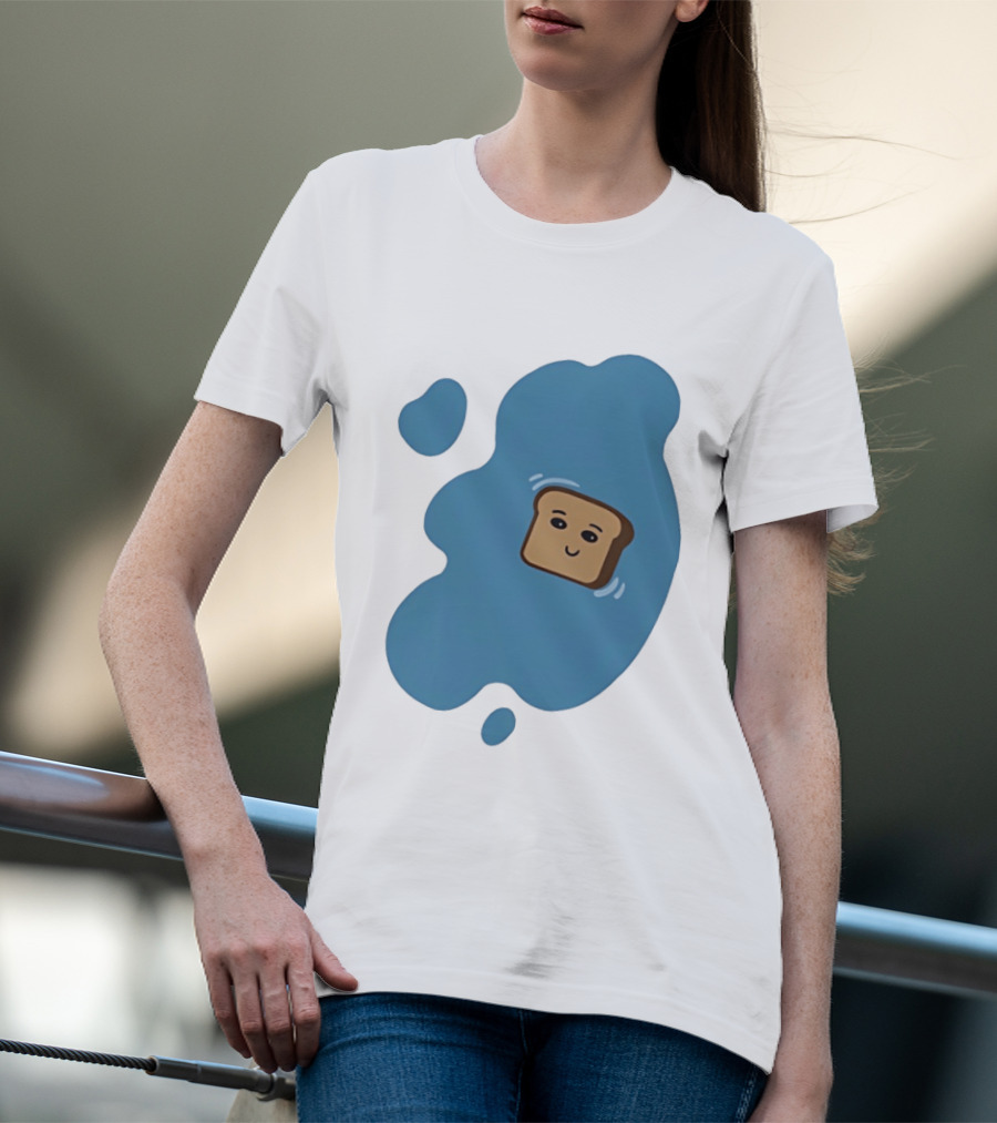 Floating Happy Toast Blue Puddle Cartoon Food Pun T-Shirt