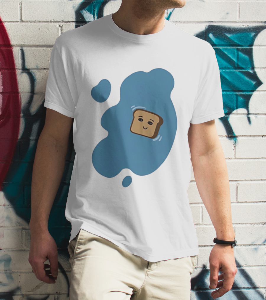 Floating Happy Toast Blue Puddle Cartoon Food Pun T-Shirt