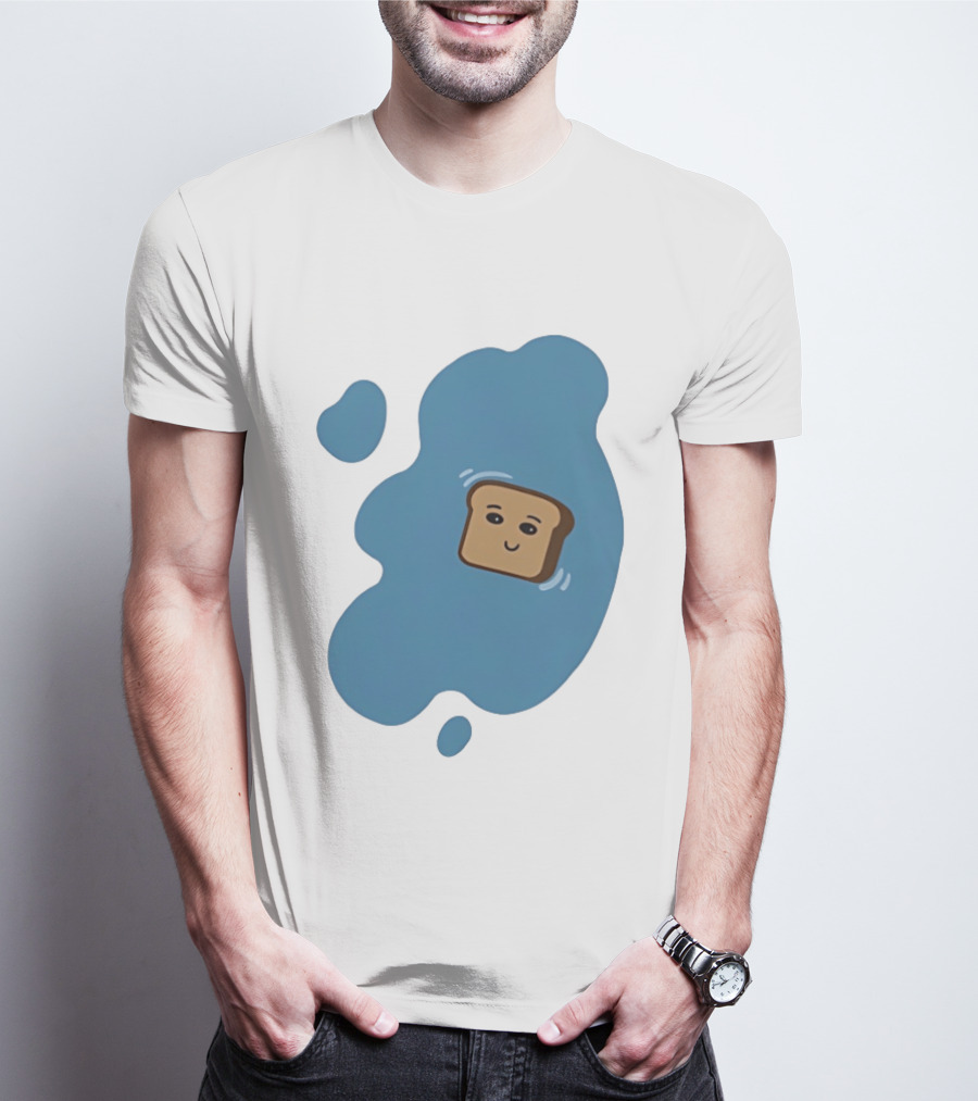 Floating Happy Toast Blue Puddle Cartoon Food Pun T-Shirt