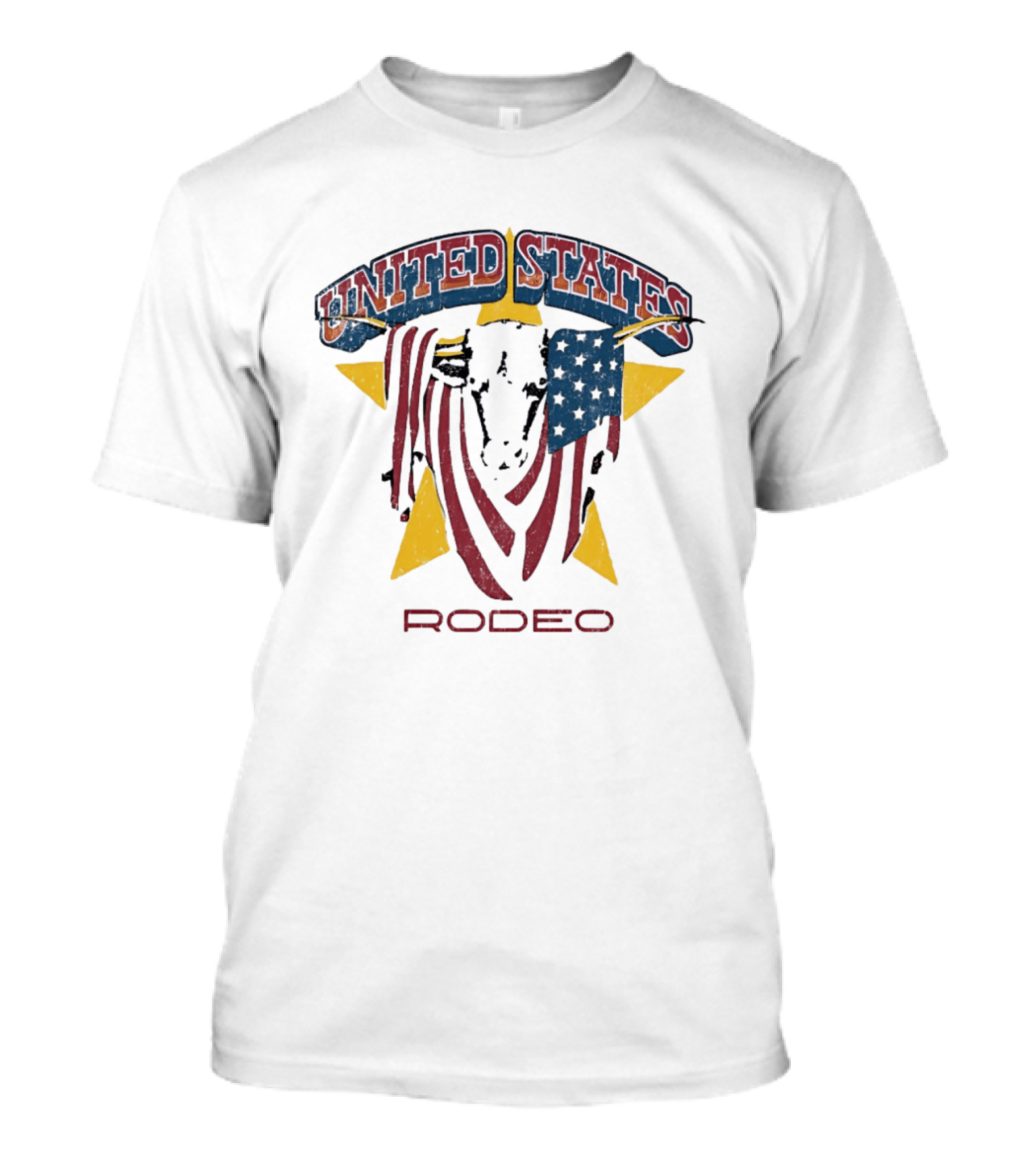 United States Rodeo Bull American Flag Yellow Star Country Western T-Shirt