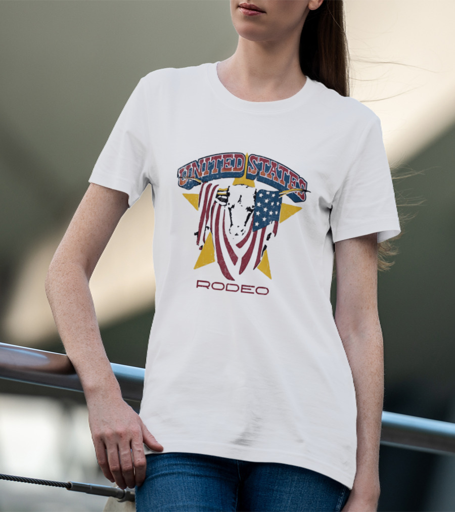 United States Rodeo Bull American Flag Yellow Star Country Western T-Shirt