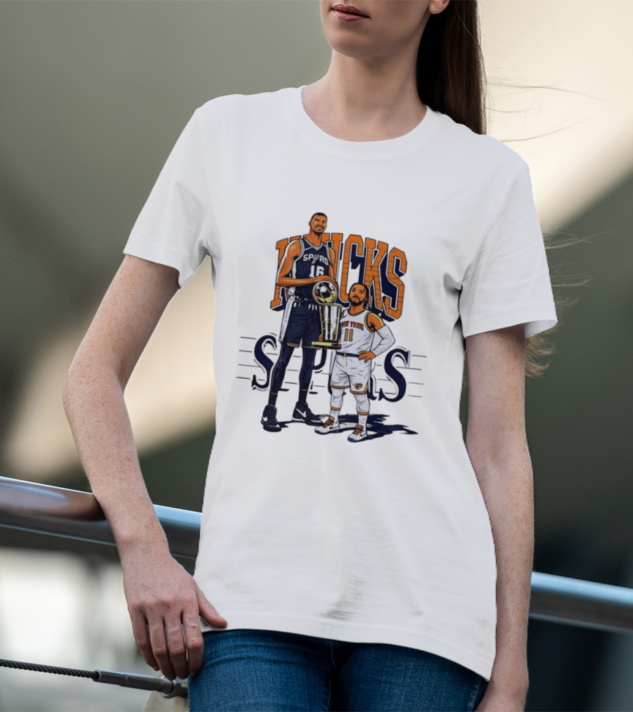 Victor Wembanyama Spurs Versus Jalen Brunson Knicks Trophy Size Gap T-Shirt