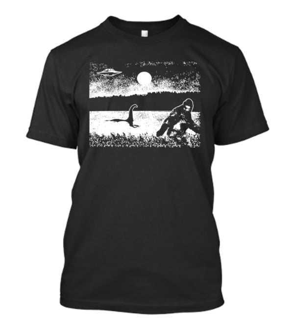Bigfoot Nessie UFO Cryptid Creature Paranormal Mystery Nature Scene T-Shirt