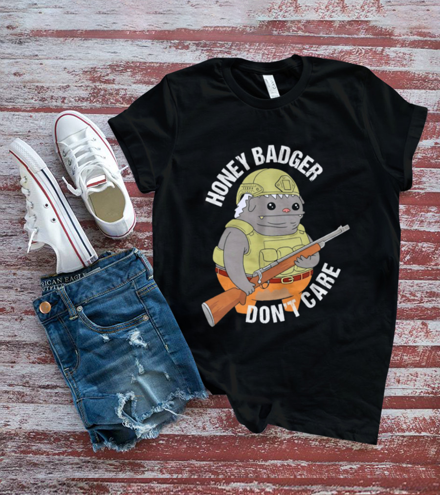 Honey Badger Don't Care Armed Cartoon T-Shirt