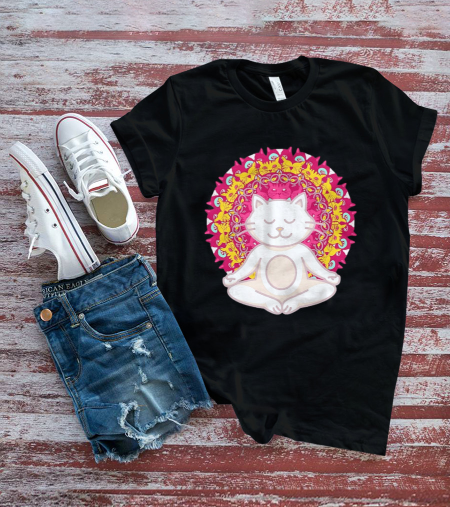 Meditation Zen Cat Mandala Yoga Peace Namaste Mindfulness Spiritual Pet Lover Feline Serenity T-Shirt