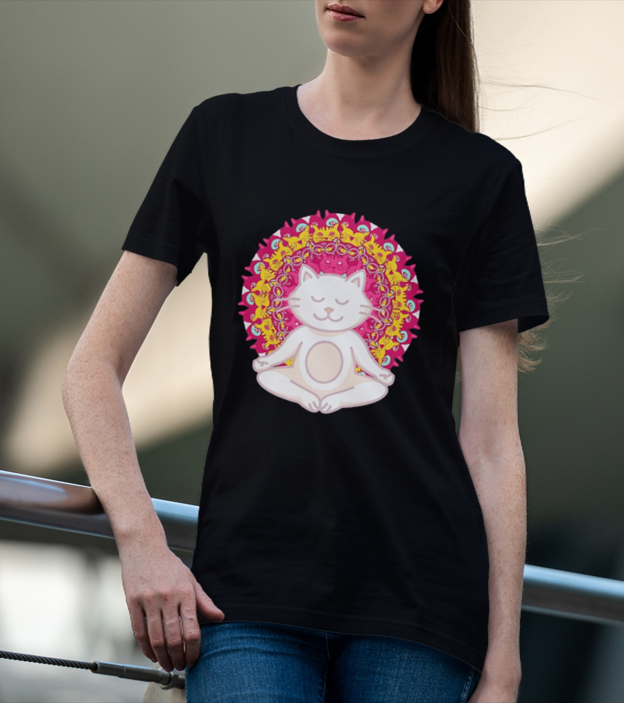 Meditation Zen Cat Mandala Yoga Peace Namaste Mindfulness Spiritual Pet Lover Feline Serenity T-Shirt