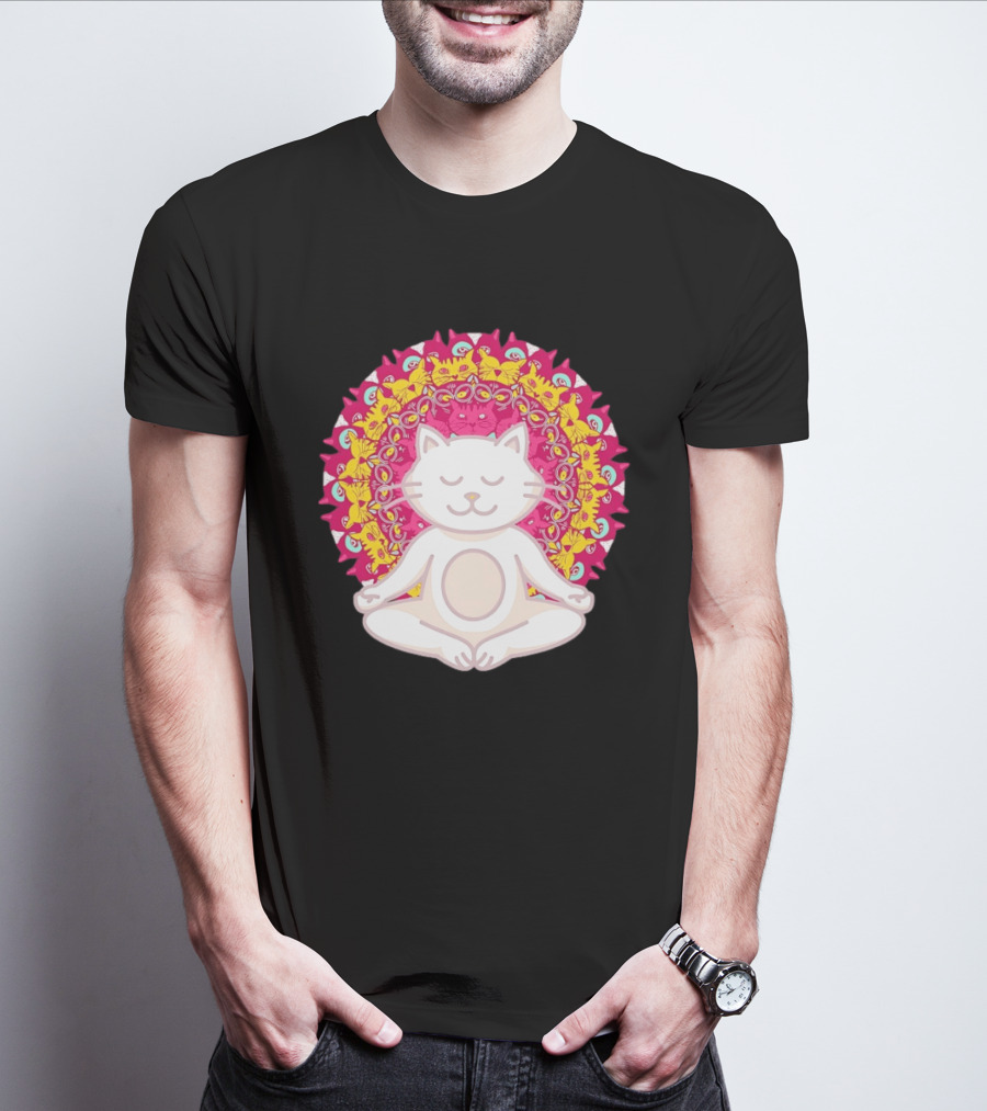 Meditation Zen Cat Mandala Yoga Peace Namaste Mindfulness Spiritual Pet Lover Feline Serenity T-Shirt