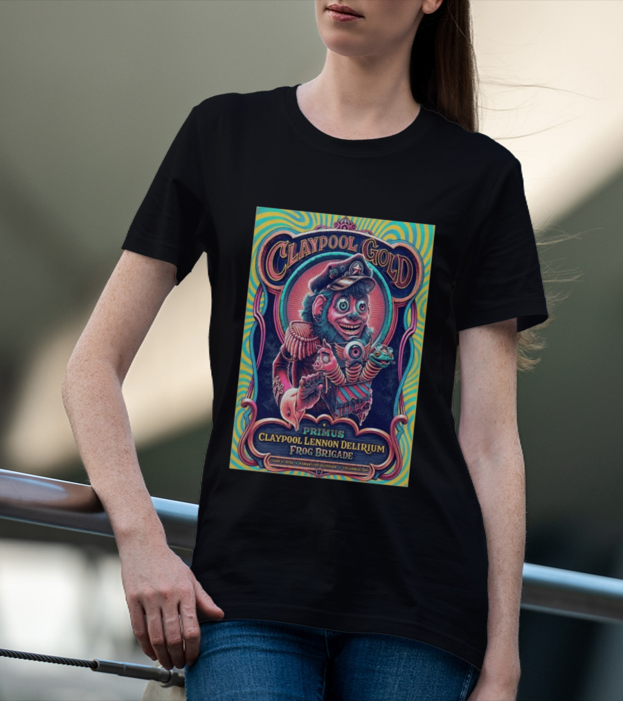 Primus Claypool Lennon Delirium Frog Brigade Columbus OH June 6 2026 Claypool Gold T-Shirt