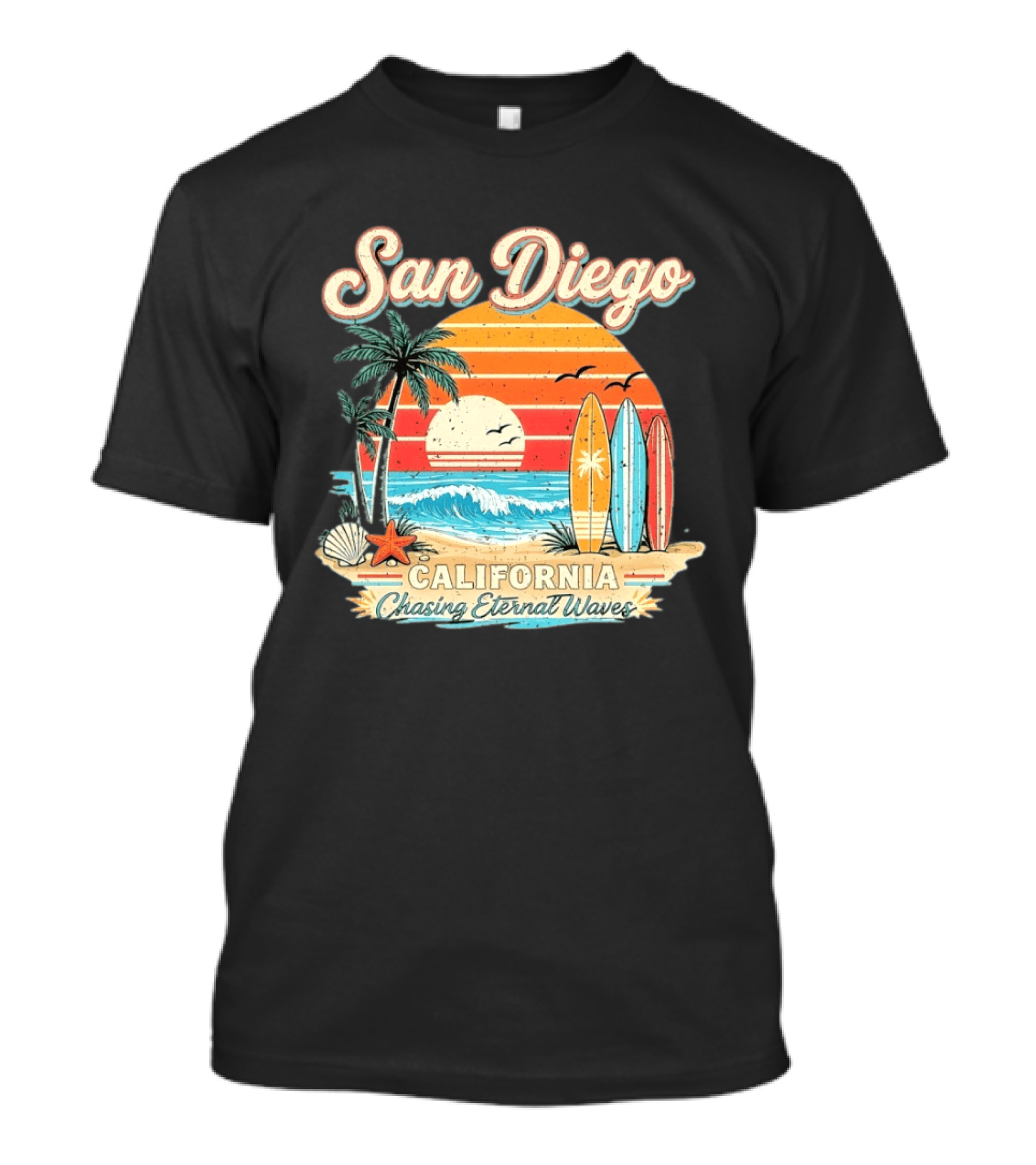 San Diego California Surfing Sunrise Chasing Eternal Waves Beach Vacation T-Shirt