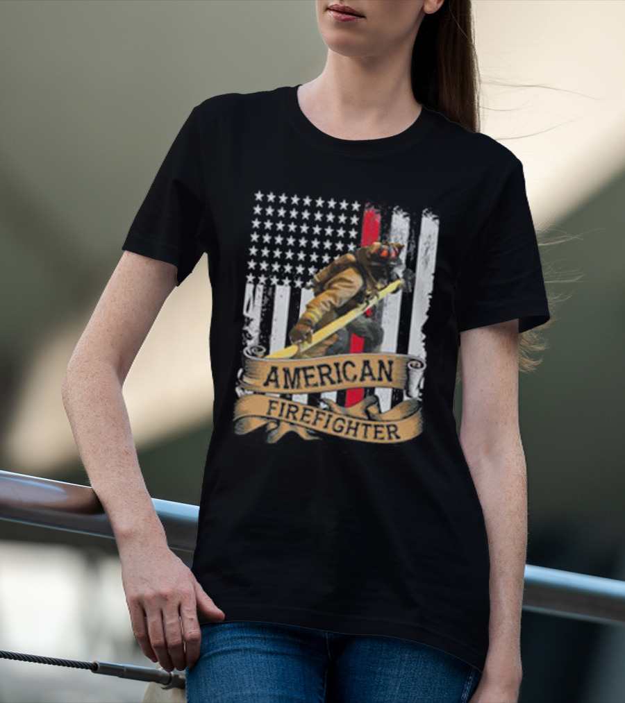 American Firefighter With Thin Red Line Flag T-Shirt