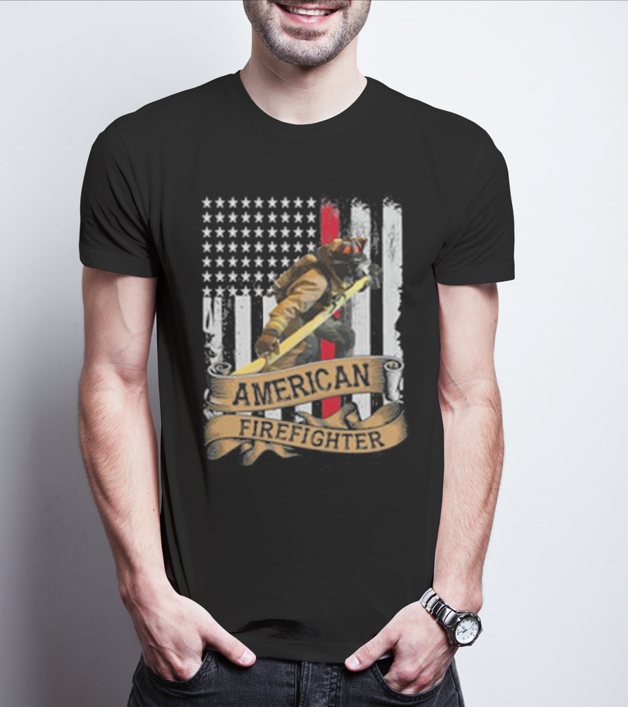 American Firefighter With Thin Red Line Flag T-Shirt