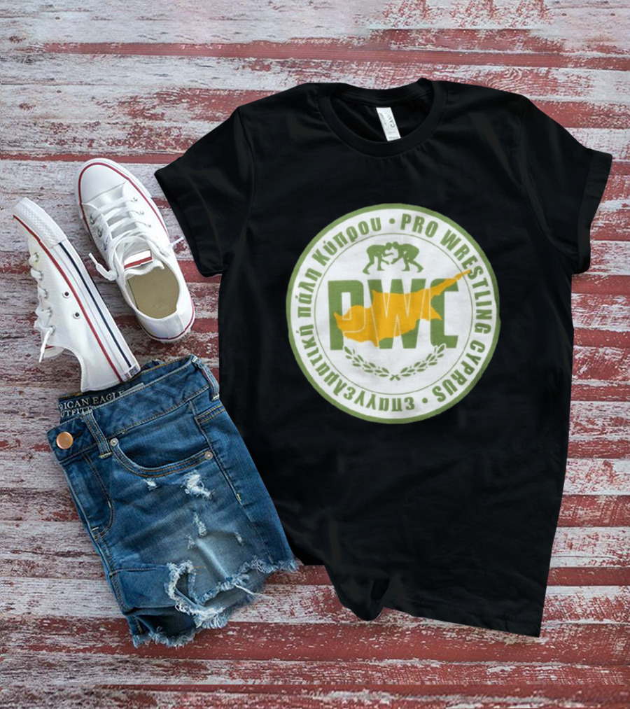 Pro Wrestling Cyprus Grappling Emblem With PWC And Cyprus Map T-Shirt