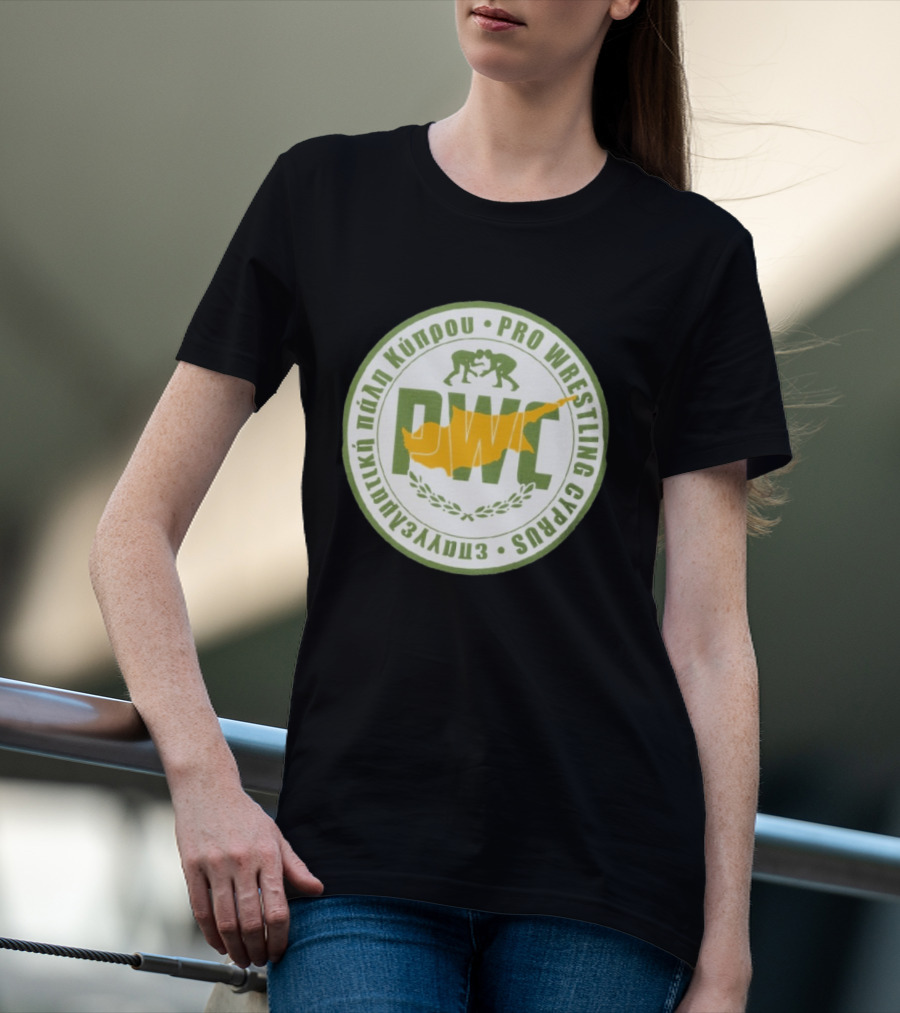 Pro Wrestling Cyprus Grappling Emblem With PWC And Cyprus Map T-Shirt