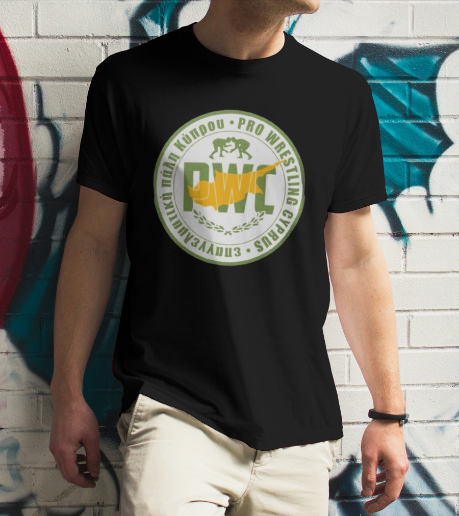 Pro Wrestling Cyprus Grappling Emblem With PWC And Cyprus Map T-Shirt