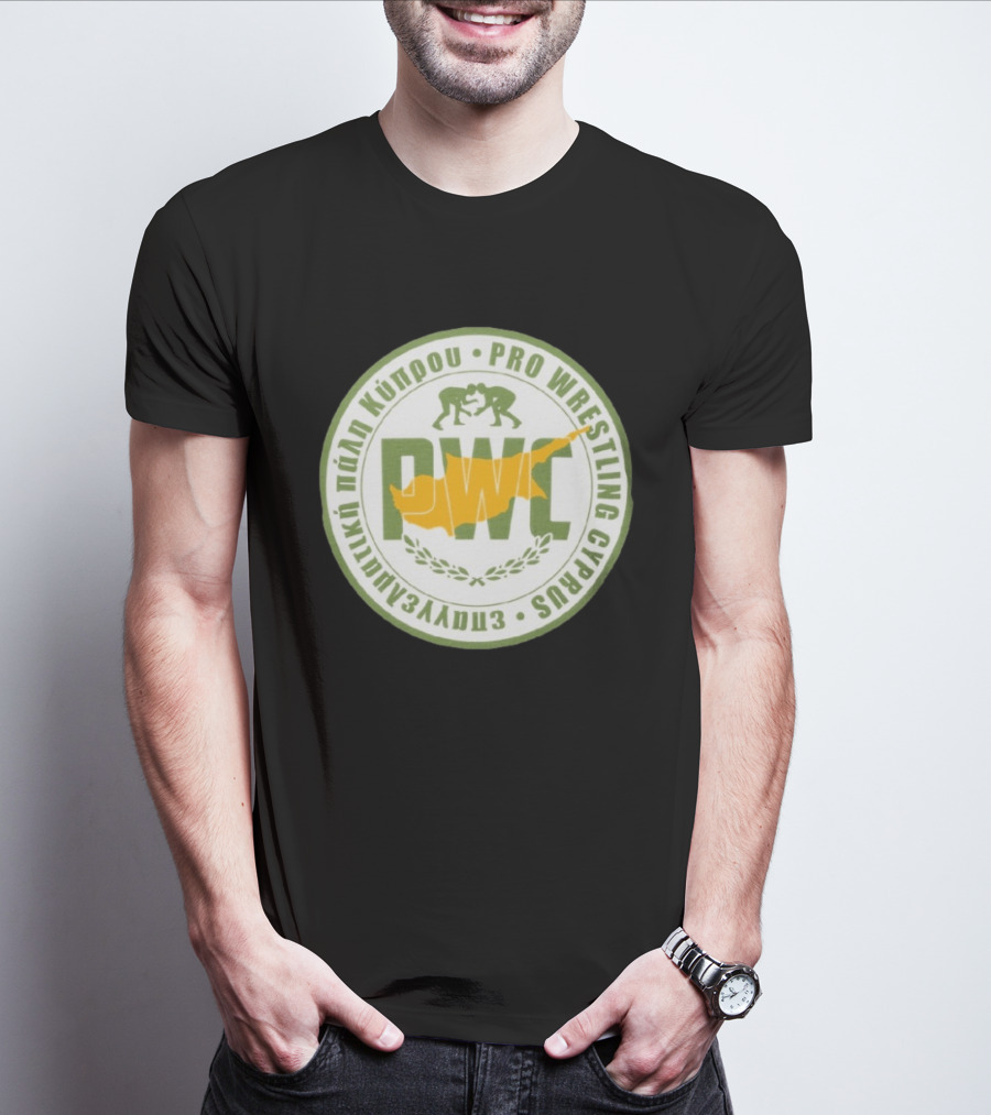 Pro Wrestling Cyprus Grappling Emblem With PWC And Cyprus Map T-Shirt