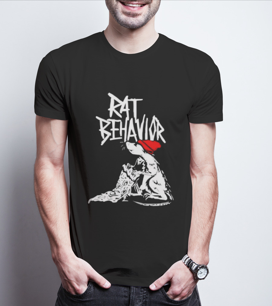 Rat Behavior Graphic With Red Hat And White Rat T-Shirt