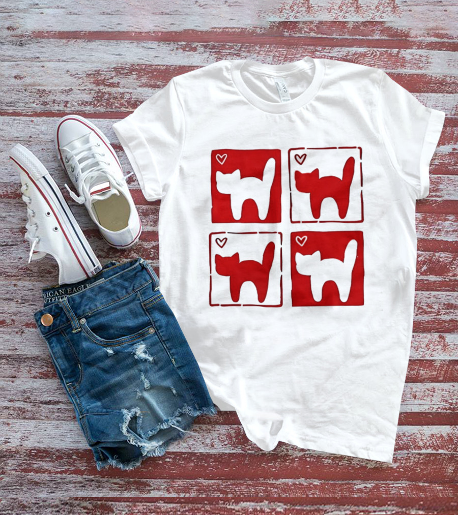 Y2K Cat Love Hearts Retro 2000s Square T-Shirt