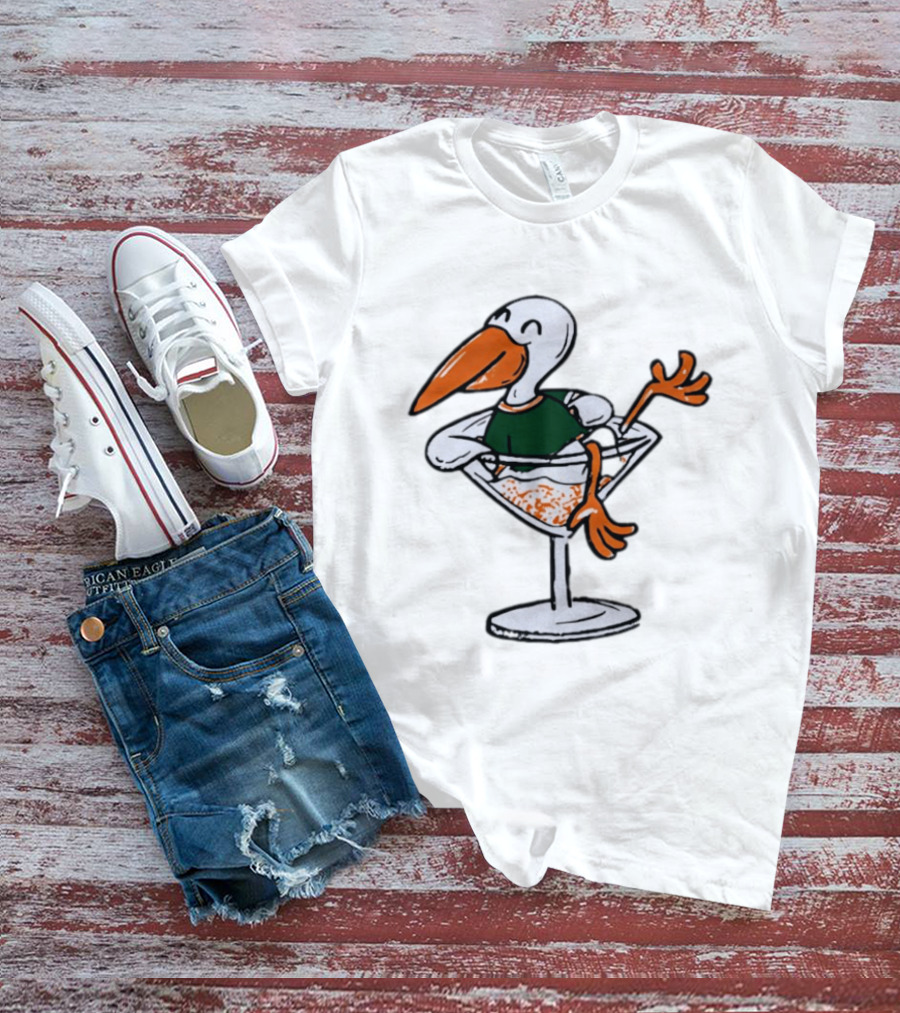 Miami Hurricanes Ibis Mascot In Cocktail Glass T-Shirt
