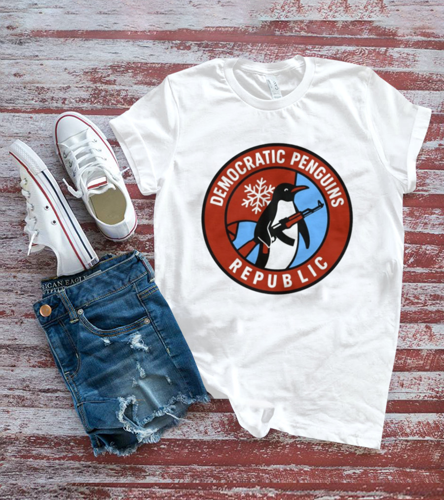 Democratic Penguins Republic Emblem With AK 47 And Snowflake T-Shirt