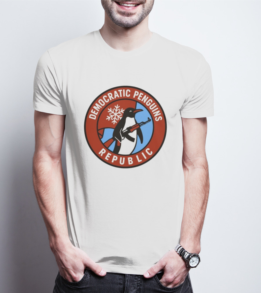 Democratic Penguins Republic Emblem With AK 47 And Snowflake T-Shirt