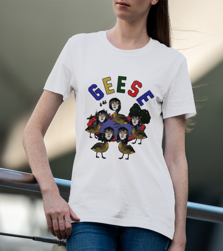 Geese Faces In Pond With Colorful Letters T-Shirt