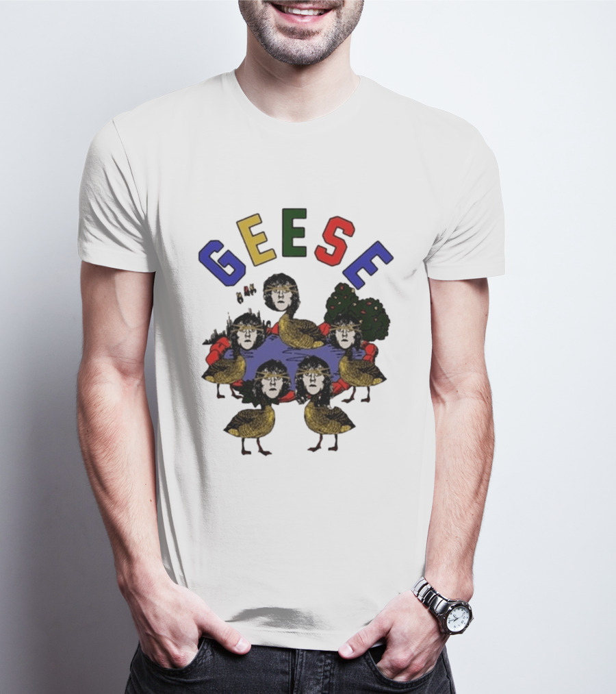 Geese Faces In Pond With Colorful Letters T-Shirt