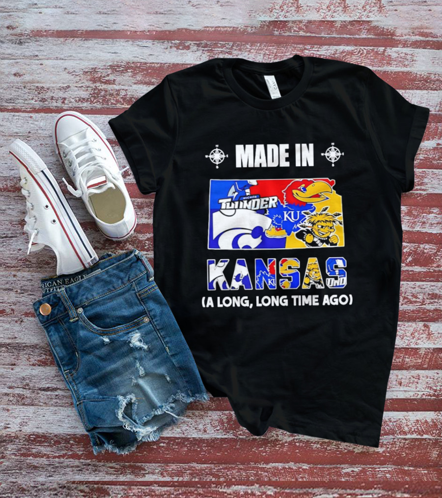 Made In Kansas Long Time Ago Wichita Thunder KU Wildcats Jayhawks Mashup T-Shirt
