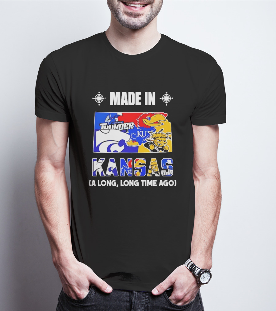Made In Kansas Long Time Ago Wichita Thunder KU Wildcats Jayhawks Mashup T-Shirt