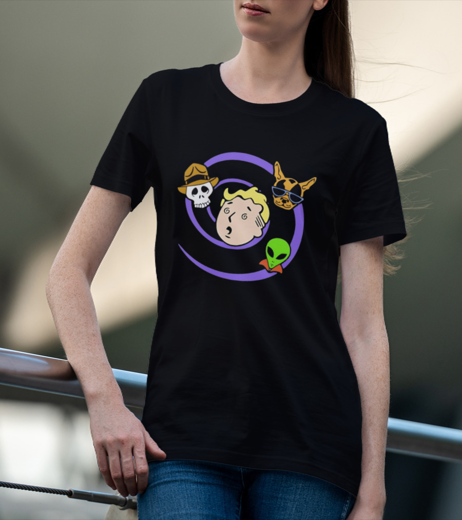 Vault Boy Wild Wasteland Skull Alien Dog T-Shirt