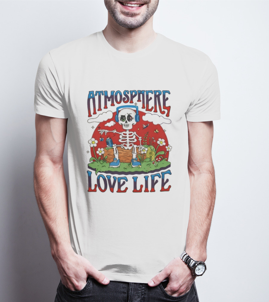 Atmosphere Love Life Skeleton Headphones Nature Scene T-Shirt
