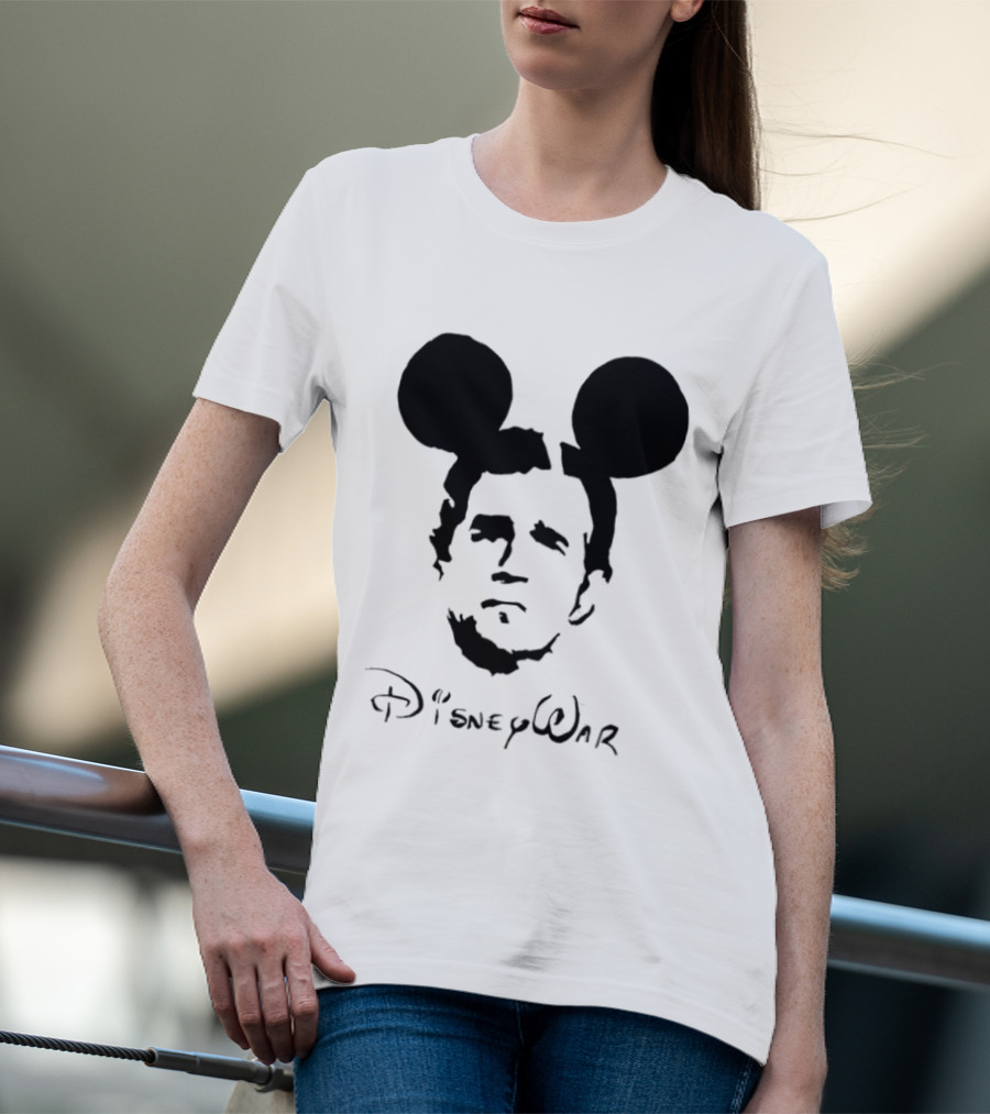 Disney War Mouse Satire With Iconic Ears And Stylized T-Shirt