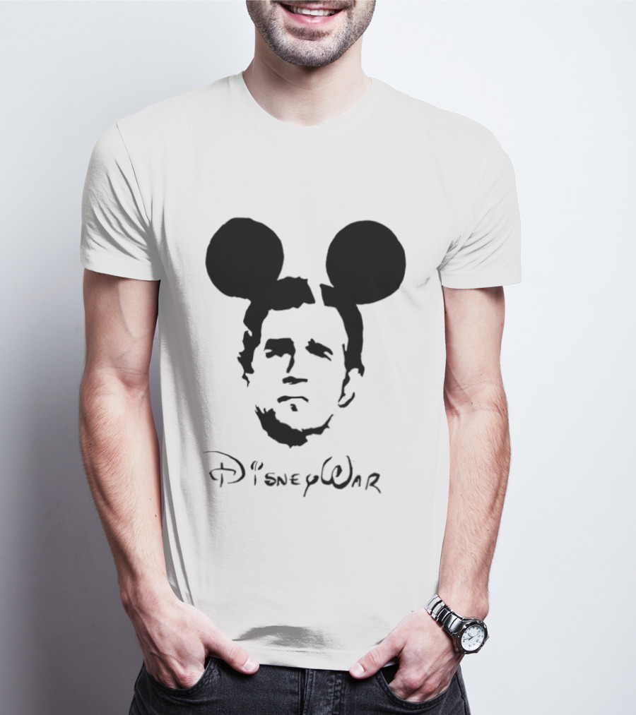 Disney War Mouse Satire With Iconic Ears And Stylized T-Shirt