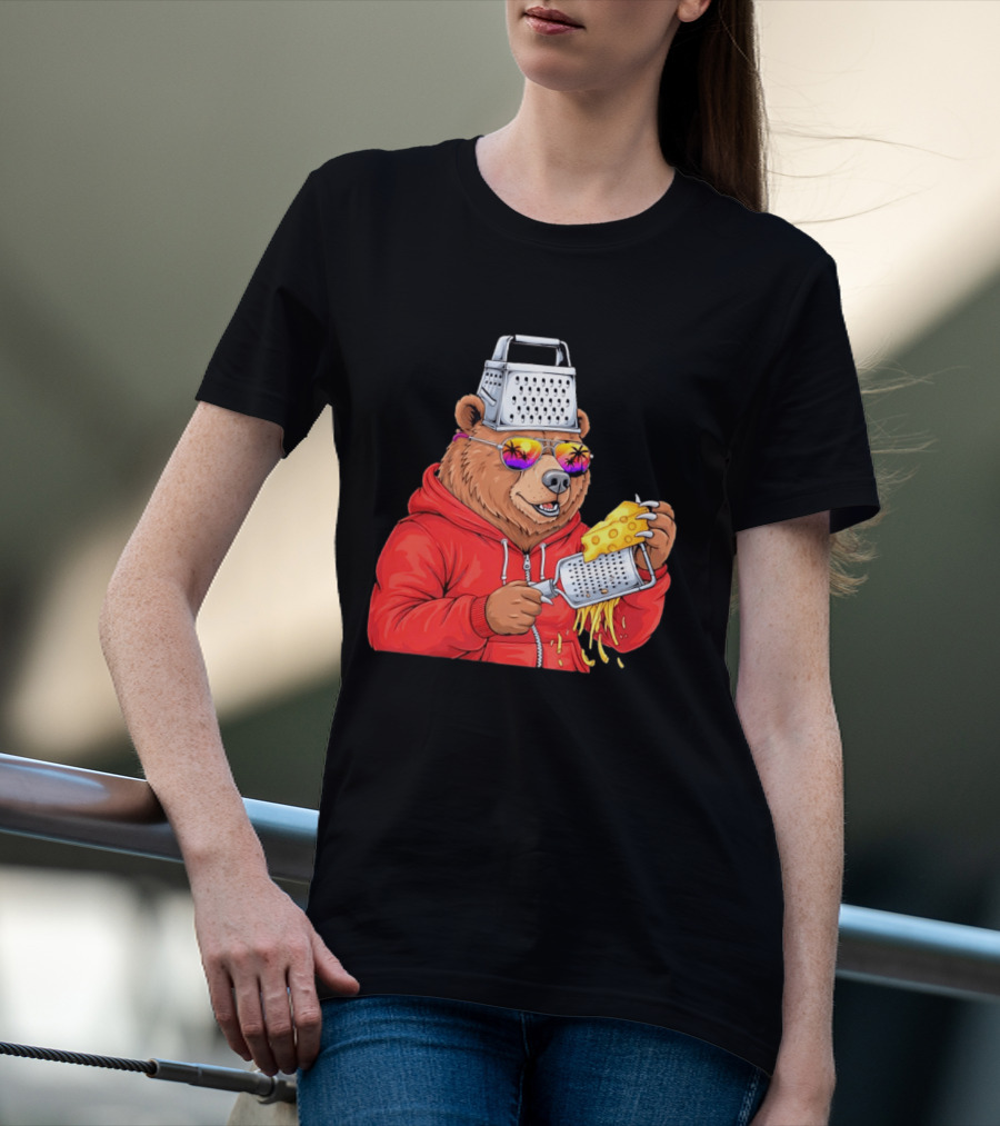 Bear With Cheese Grater Hat And Sunglasses With Bright Palm Tree Reflection T-Shirt