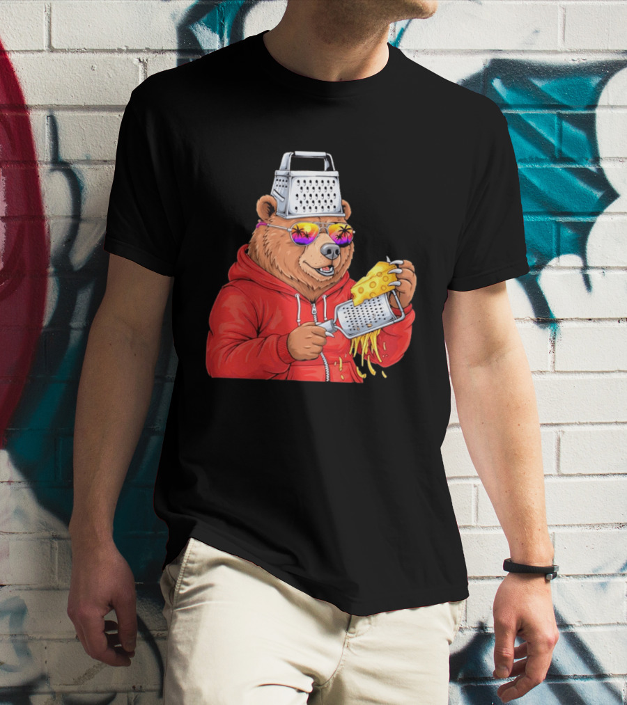 Bear With Cheese Grater Hat And Sunglasses With Bright Palm Tree Reflection T-Shirt