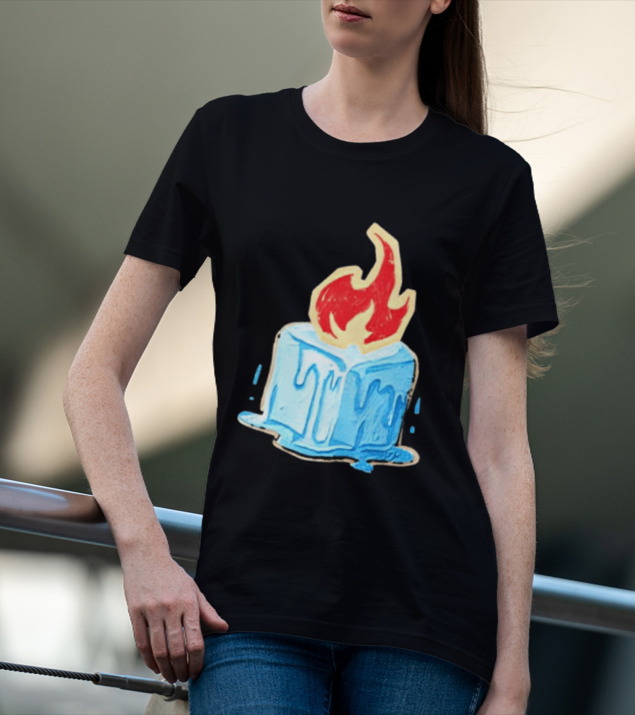 Melting Ice Cube Red Flame Emblem: Subtle Anti ICE Concept T-Shirt