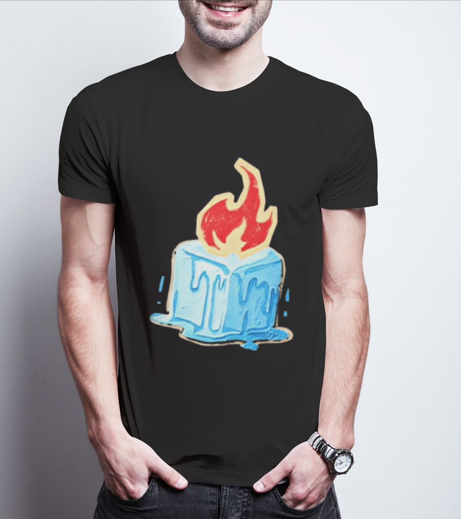 Melting Ice Cube Red Flame Emblem: Subtle Anti ICE Concept T-Shirt