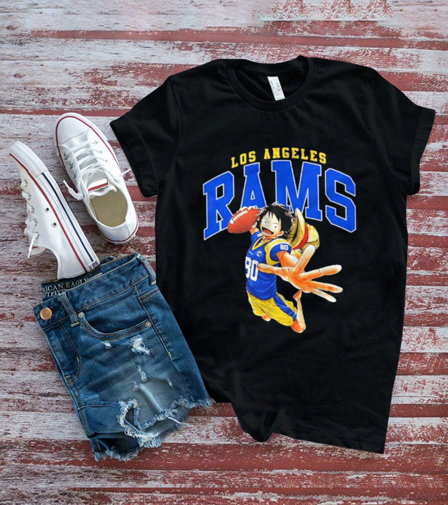 Los Angeles Rams One Piece Crossover Luffy NFL Collaboration T-Shirt