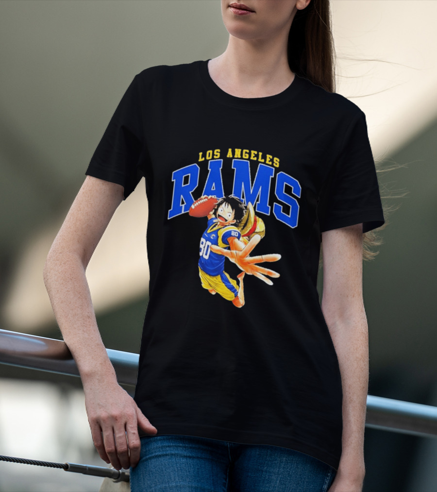 Los Angeles Rams One Piece Crossover Luffy NFL Collaboration T-Shirt
