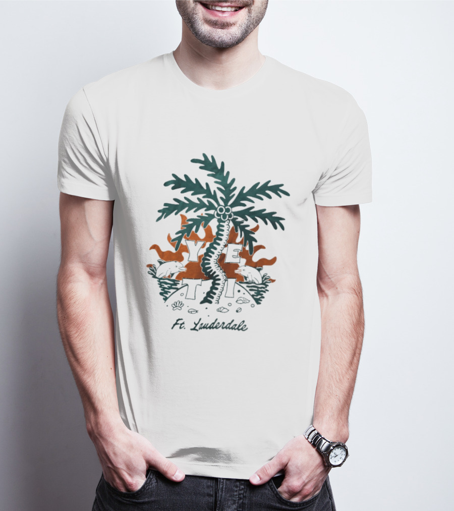 Ft Lauderdale Yeti Palm Tree Tropical Scene T-Shirt