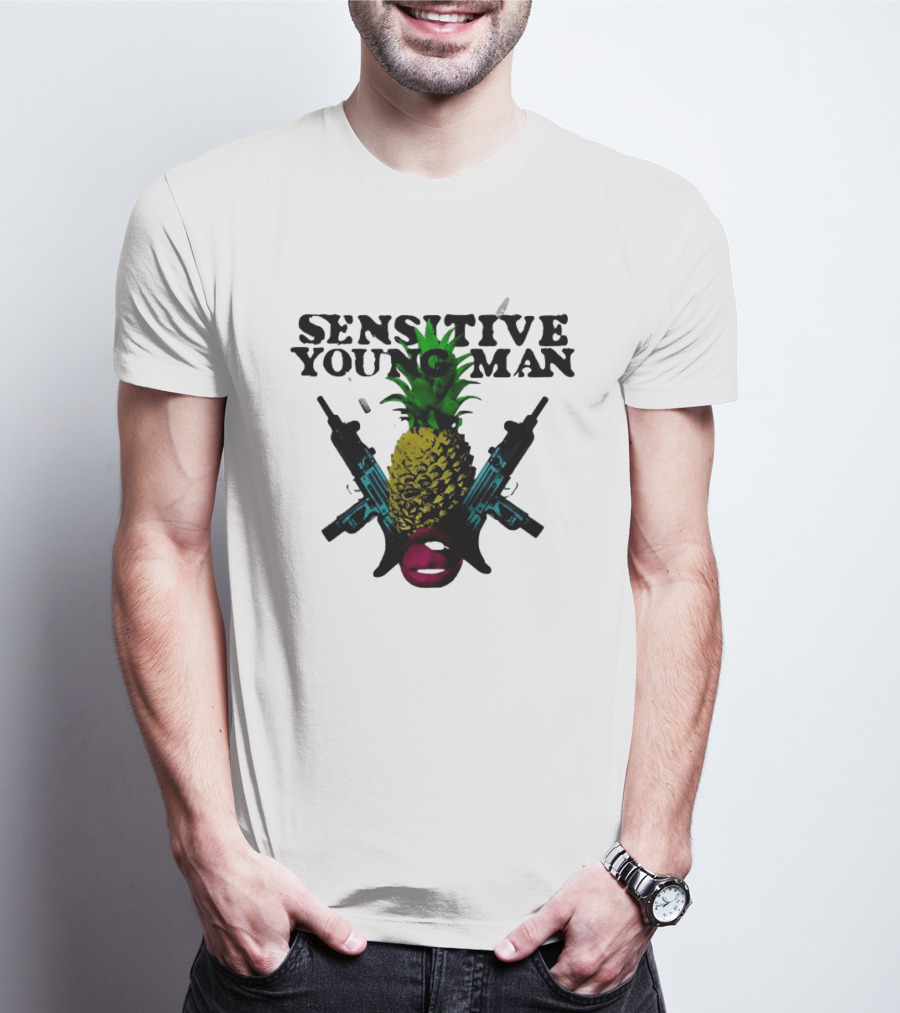 Sensitive Young Man Pineapple With Guns And Lips T-Shirt
