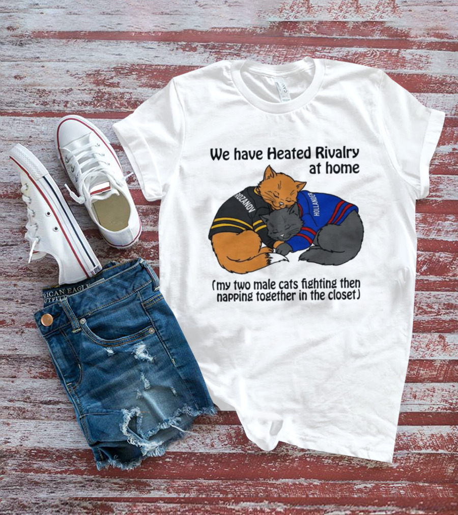 We Have Heated Rivalry At Home My Two Male Cats Fighting Then Napping Together In The Closet Rozanov Hollanders T-Shirt