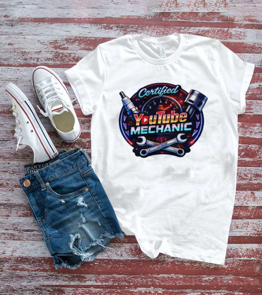 Certified YouTube Mechanic Spark Plug Wrench Piston RPM T-Shirt