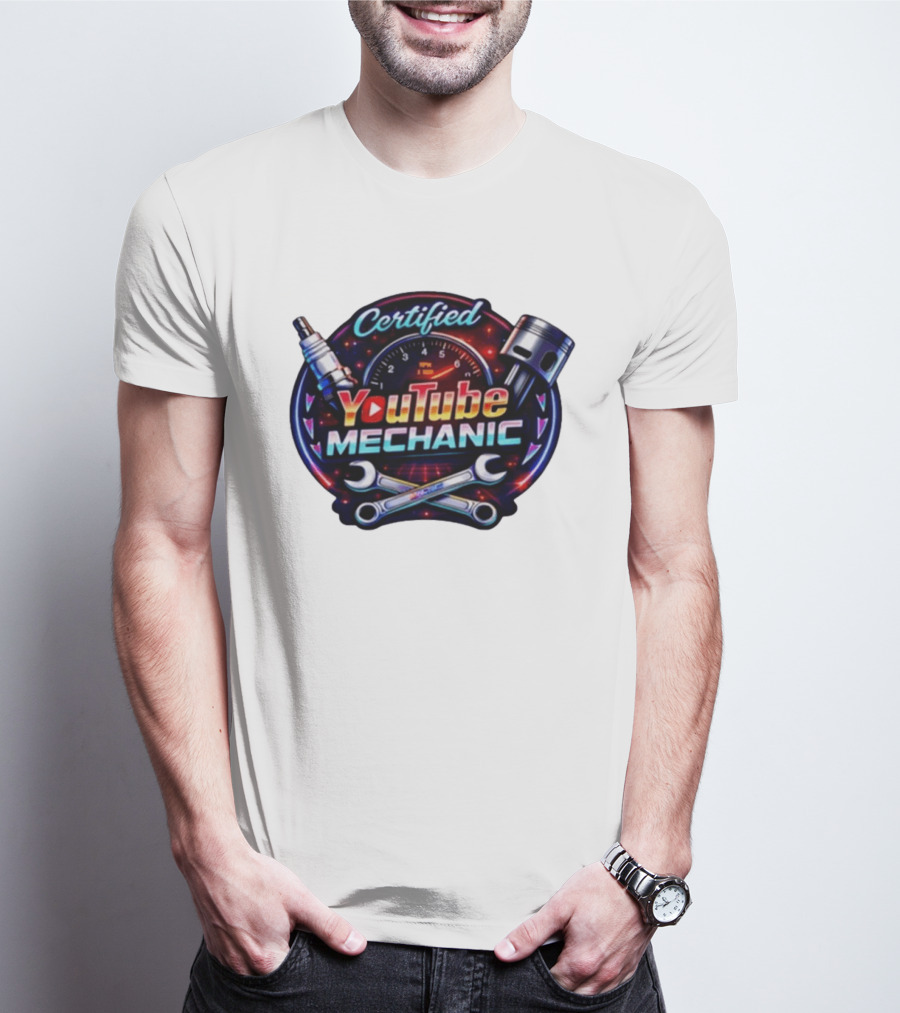 Certified YouTube Mechanic Spark Plug Wrench Piston RPM T-Shirt
