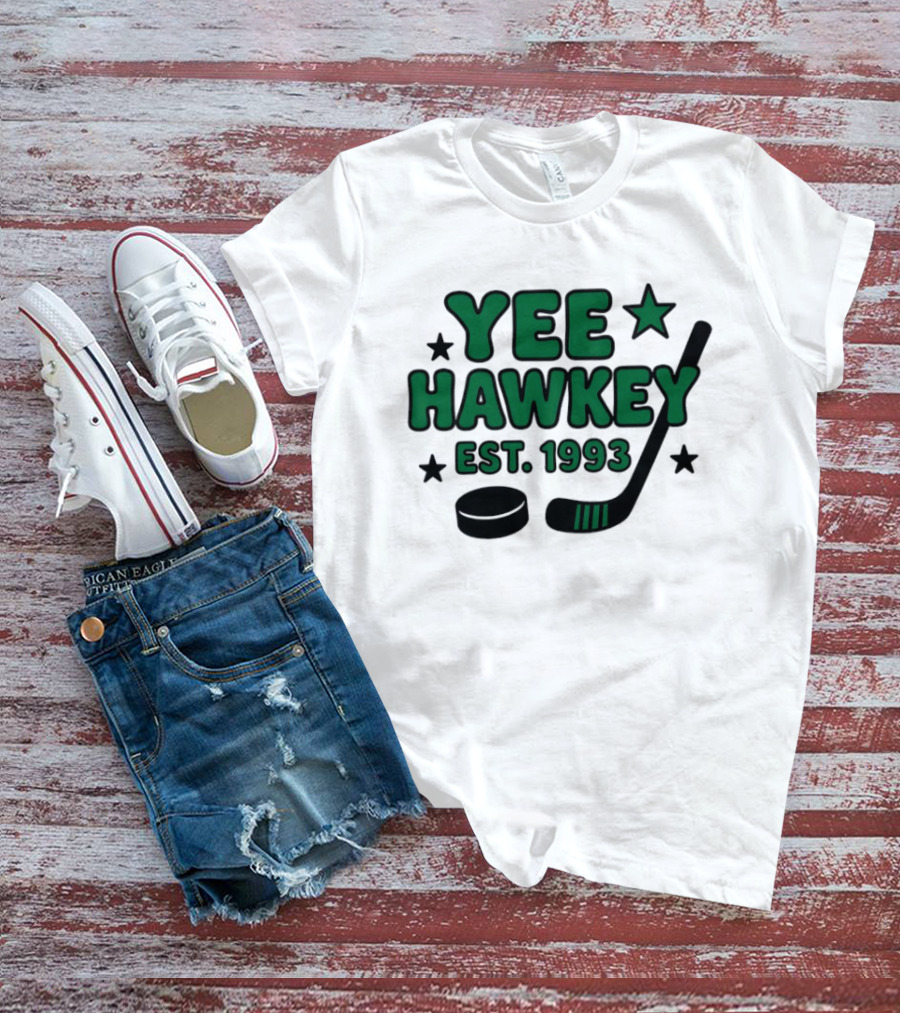 Yee Hawkey Hockey Stick Puck Stars Est 1993 T-Shirt