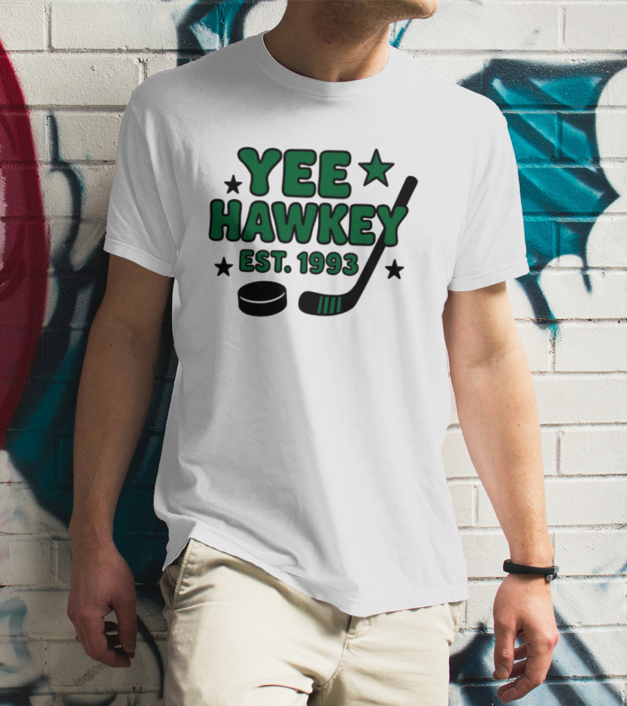 Yee Hawkey Hockey Stick Puck Stars Est 1993 T-Shirt