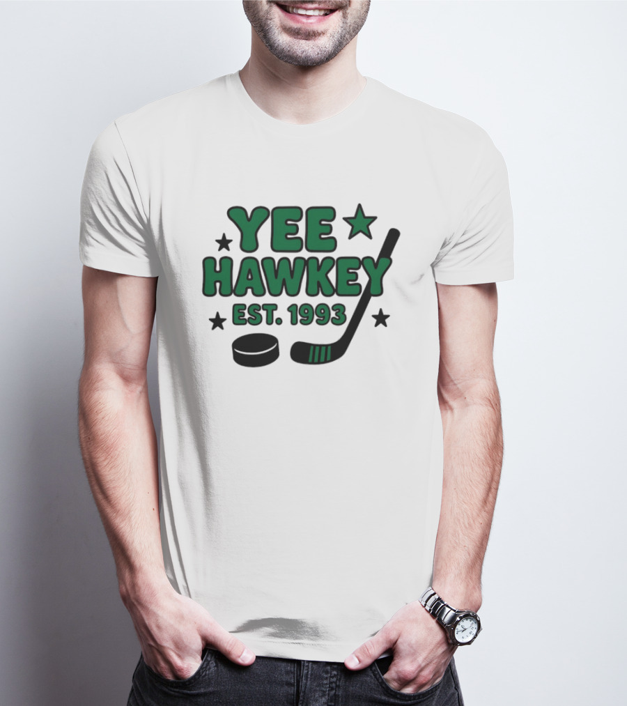 Yee Hawkey Hockey Stick Puck Stars Est 1993 T-Shirt