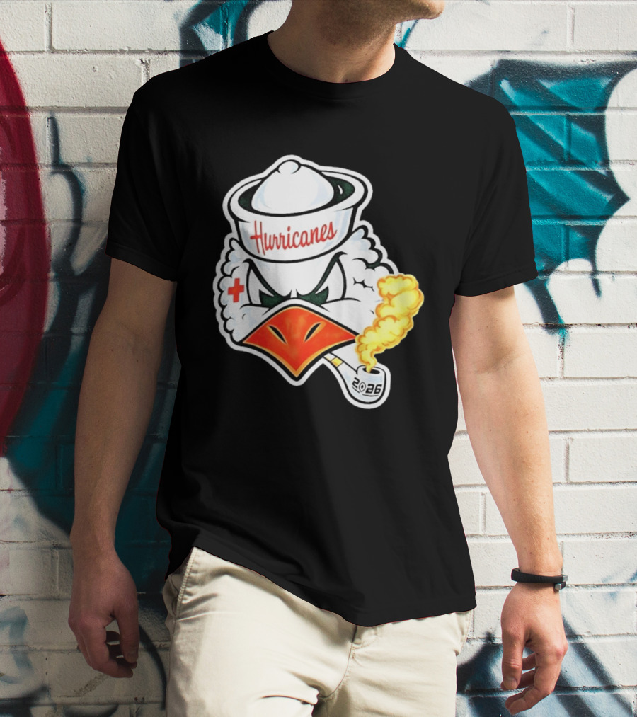 Miami Hurricanes Sebastian Mascot 2026 Pipe Gold Smoke T-Shirt