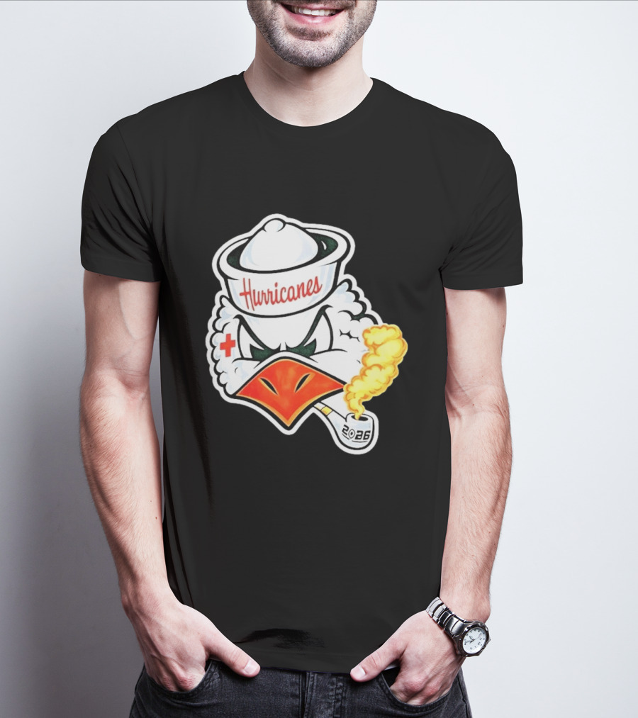 Miami Hurricanes Sebastian Mascot 2026 Pipe Gold Smoke T-Shirt