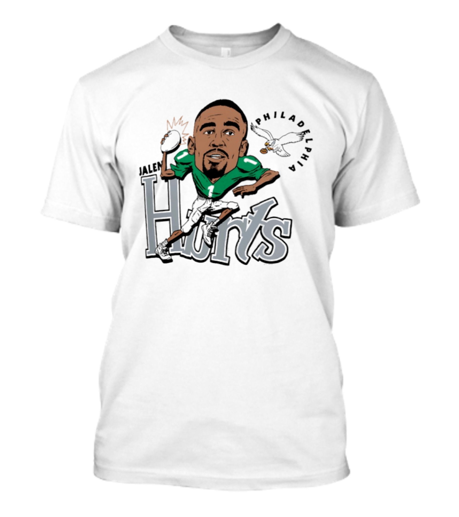 Jalen Hurts Philadelphia Eagles Football Caricature Running Action T-Shirt